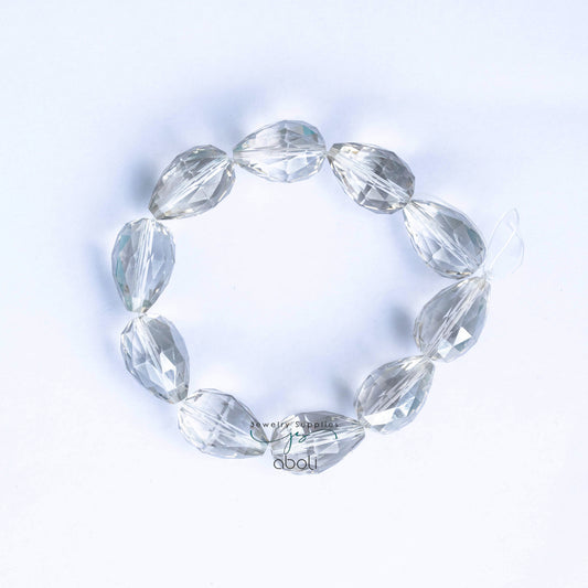 Grey Drop shaped Faceted crystal glass beads 25 x 17 mm big glass beads FGB33