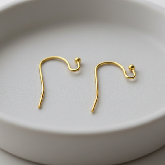 PVD Vacuum Plated Earring Hooks 304 Anti tarnish steel golden ball end ear hook SSBEHG20 2 pieces - Jewelry Supplies