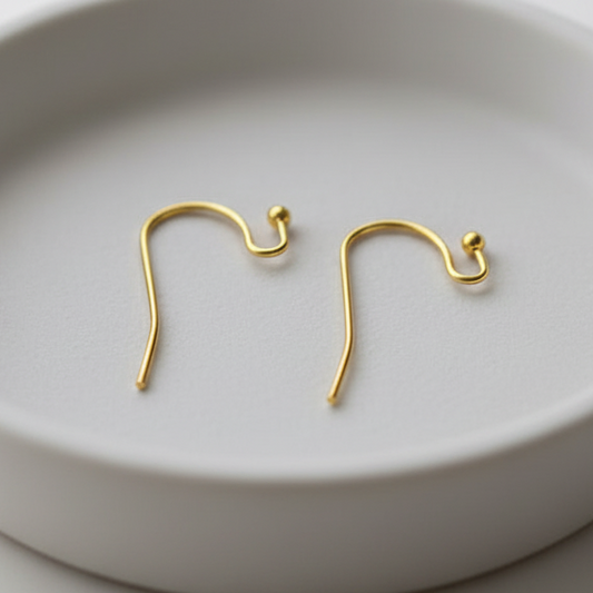PVD Vacuum Plated Earring Hooks 304 Anti tarnish steel golden ball end ear hook SSBEHG20 2 pieces - Jewelry Supplies
