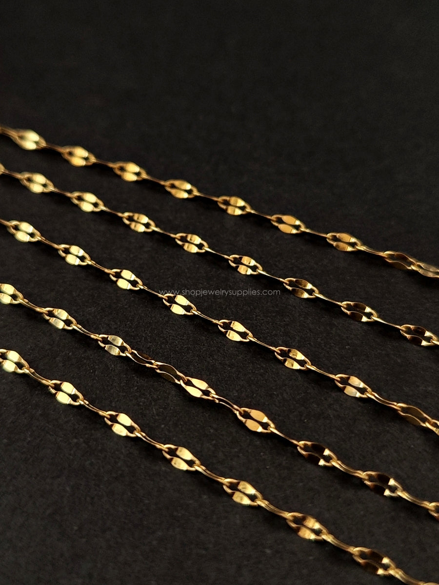 304 stainless steel chain golden PVD vacuum plated hammered chain for anti tarnish jewellery making SSGHC15 