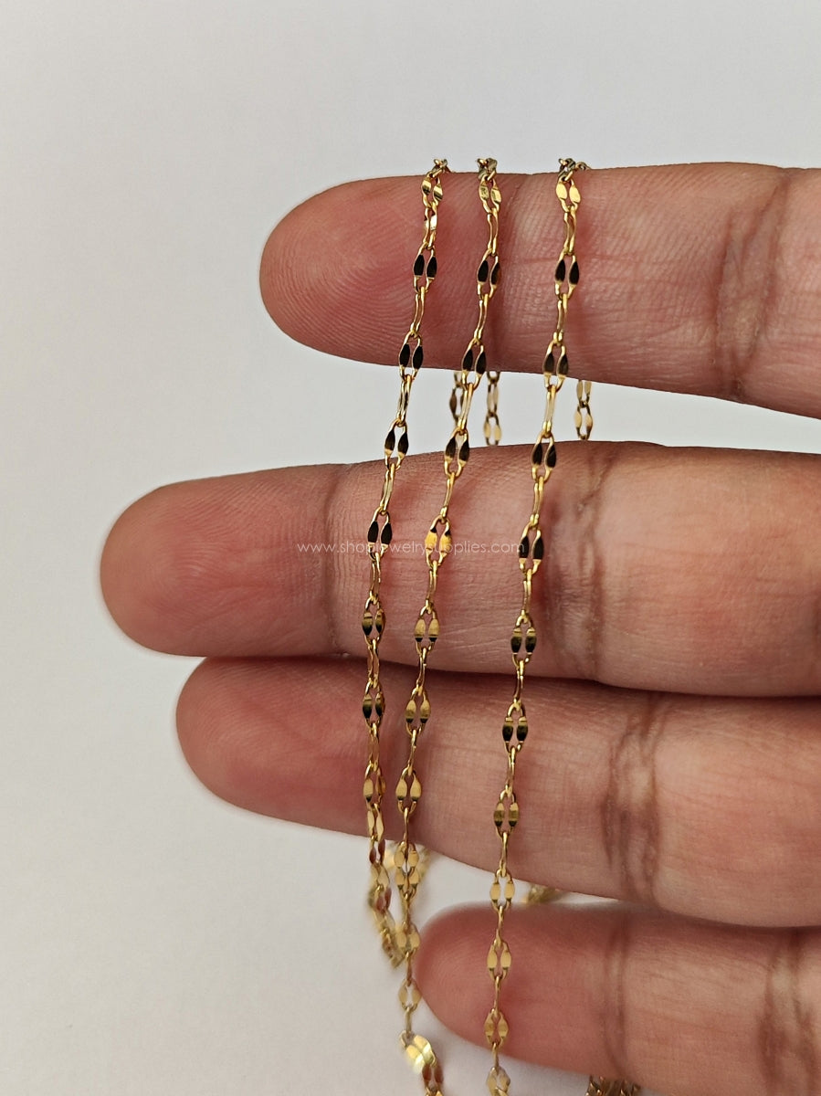304 stainless steel chain golden PVD vacuum plated hammered chain for anti tarnish jewellery making SSGHC15 1 meter