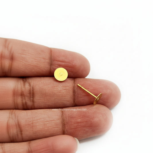 304 stainless steel stud base 6 mm 24 k gold plated earrings base jewellery making materials