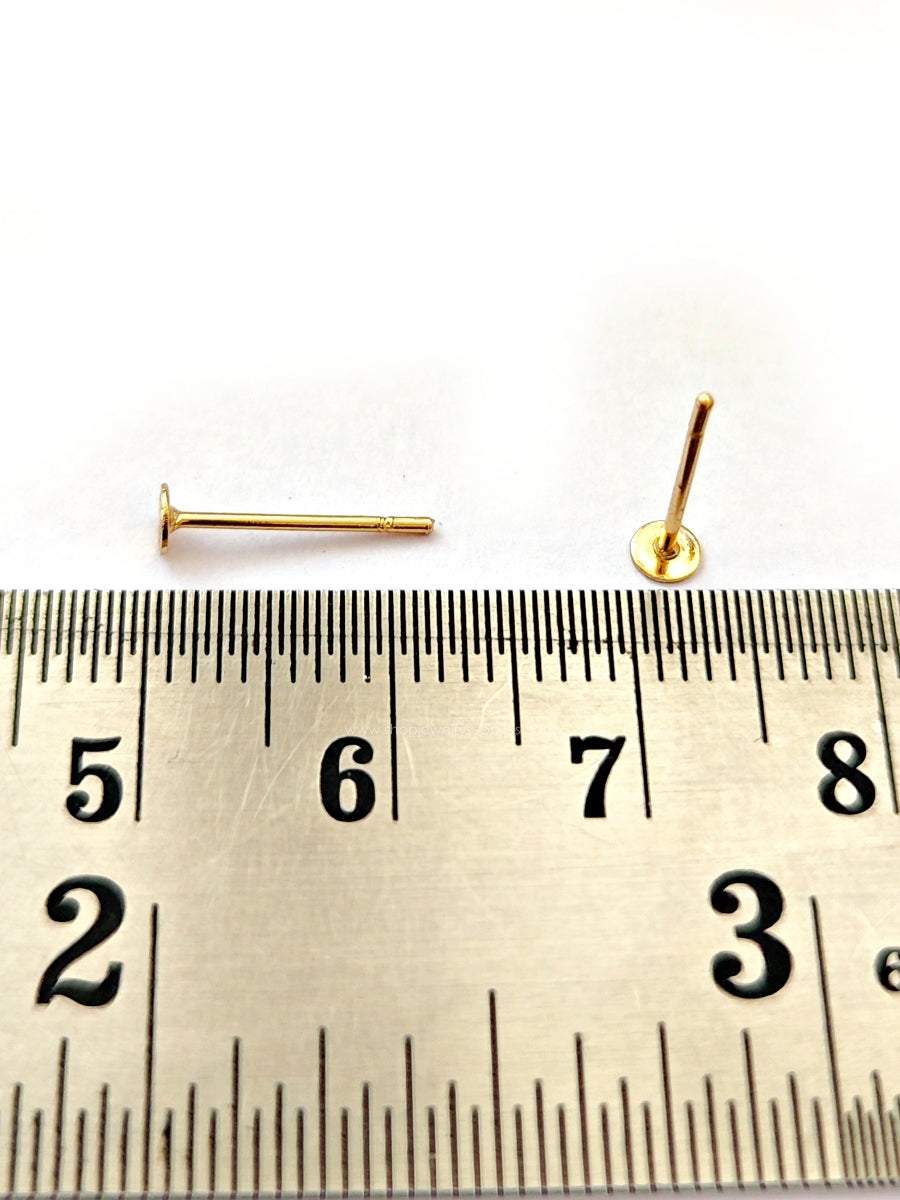 3 mm stud base 304 stainless steel 24 k gold plated earrings bases