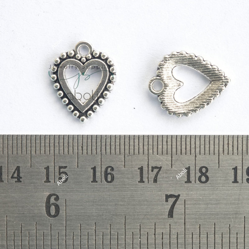 Silver heart with open frame charm with beaded motif outline CHMS162 2 charms