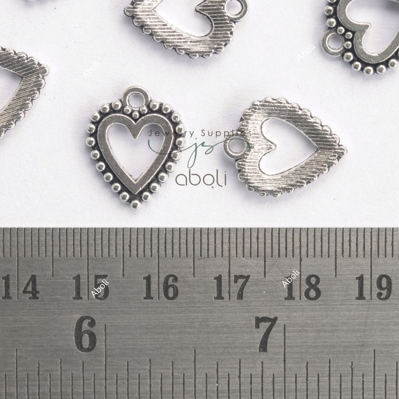 Silver heart with open frame charm with beaded motif outline CHMS162 2 charms