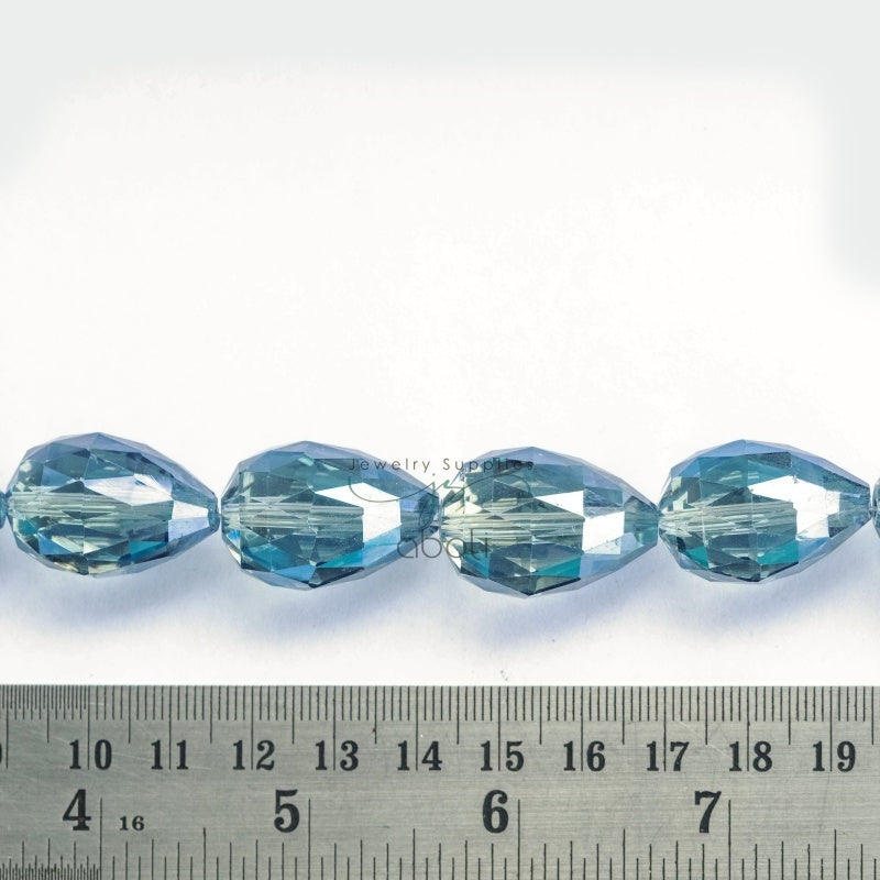 Blue Drop shaped Faceted crystal glass beads 25 x 17 mm big glass beads FGB34