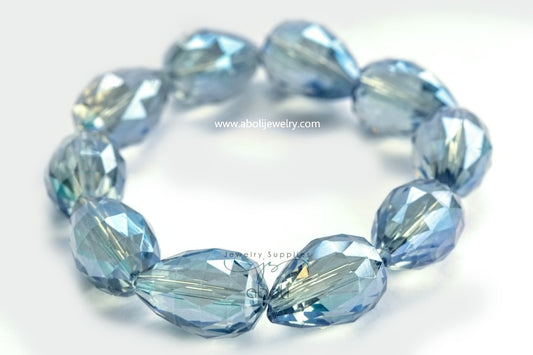 Blue Drop shaped Faceted crystal glass beads 25 x 17 mm big glass beads FGB34