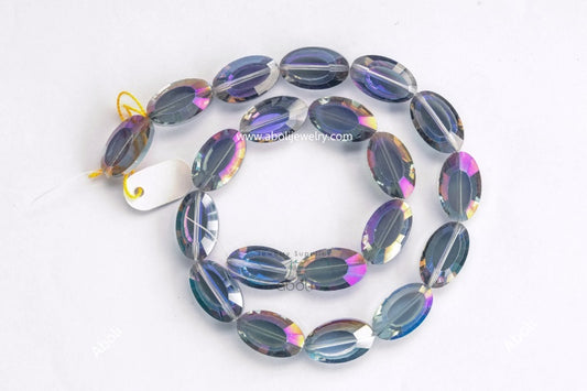 Flat Oval Faceted crystal glass beads purple blue 22 x 13 x 8 mm big glass beads FGB41