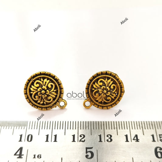 Golden floral stud earring components metal round earrings findings ESG69