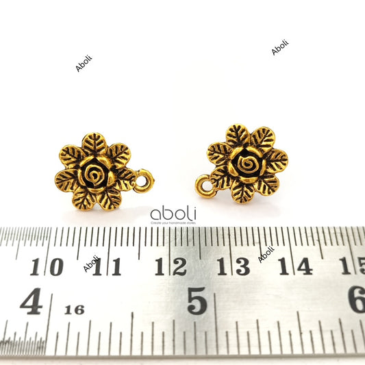 Golden floral earrings stud components metal earrings findings ESG70