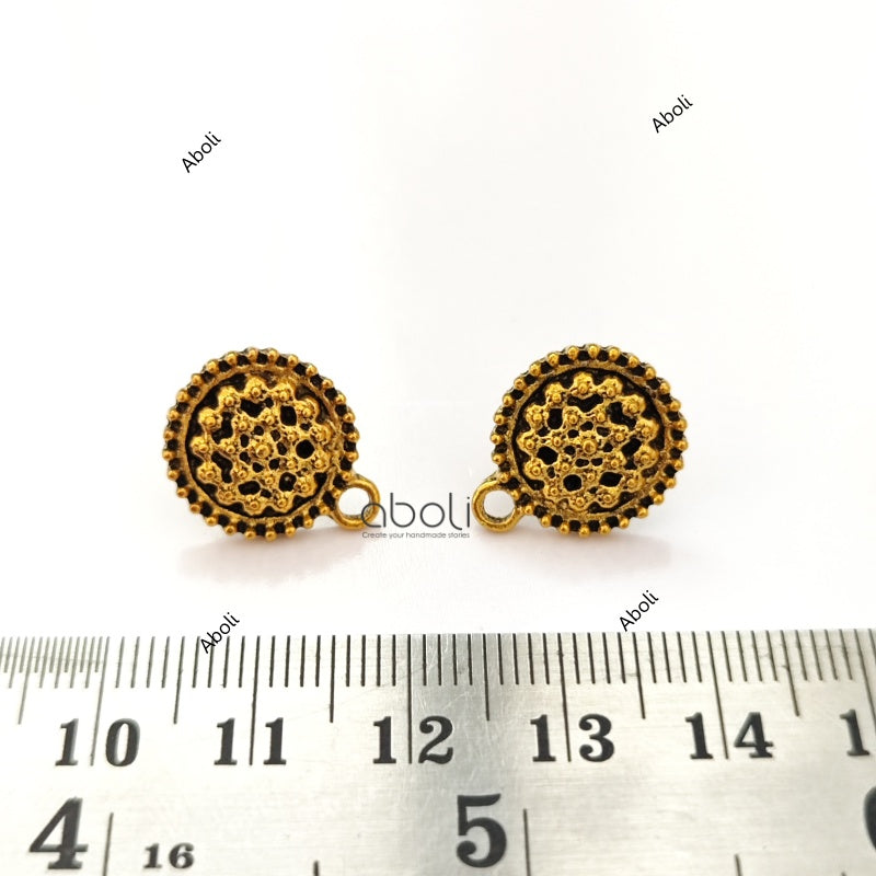 Golden round earrings stud components metal earrings findings ESG71