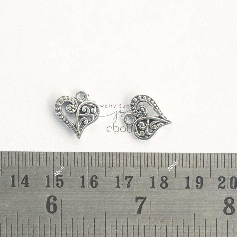 Silver heart filigree heart silver charm double sided CHMS159 2 charms