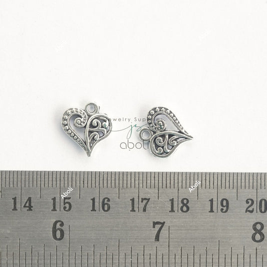Silver heart filigree heart silver charm double sided CHMS159