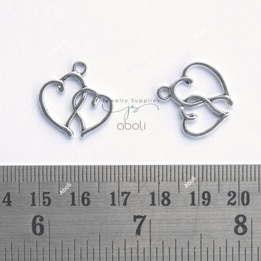 Silver double hearts charm Two Hearts frame CHMS156
