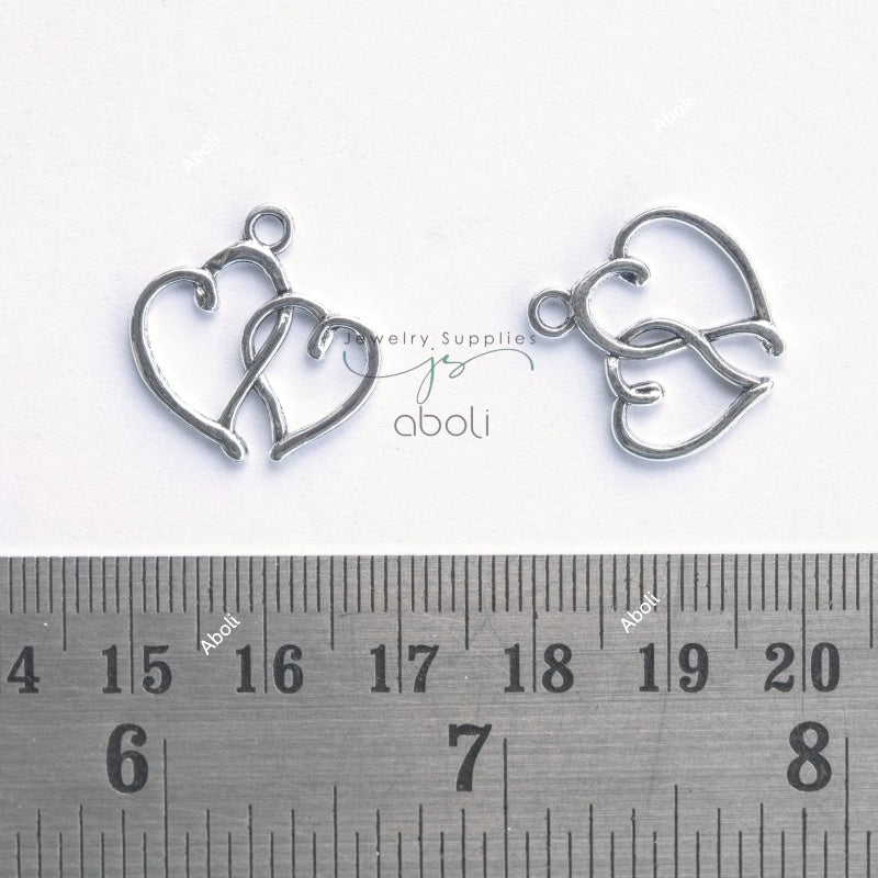 Silver double hearts charm Two Hearts frame CHMS156 2 charms