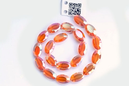 Flat Oval Faceted crystal glass beads pink orange 22 x 13 x 8 mm big glass beads FGB43