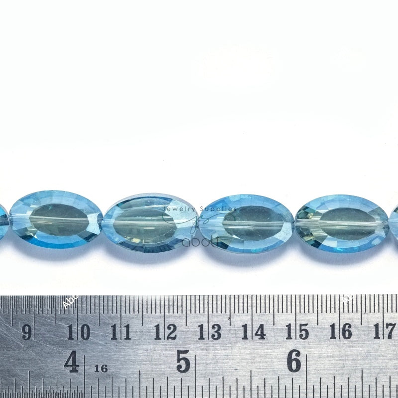 Flat Oval Faceted crystal glass beads blue 22 x 13 x 8 mm big glass beads FGB42