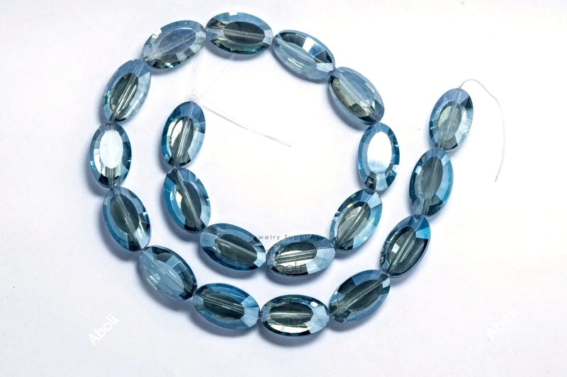 Flat Oval Faceted crystal glass beads blue 22 x 13 x 8 mm big glass beads FGB42