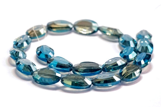Flat Oval Faceted crystal glass beads blue 22 x 13 x 8 mm big glass beads FGB42