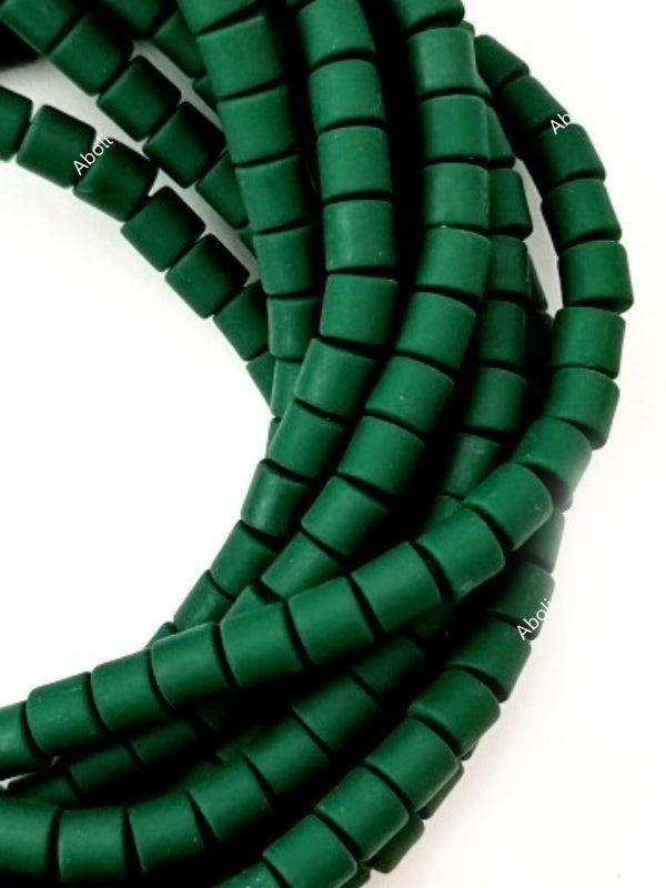 Dark Green polymer clay beads cylinder shaped beads 6 x 5 mm PCB03 1 full strand