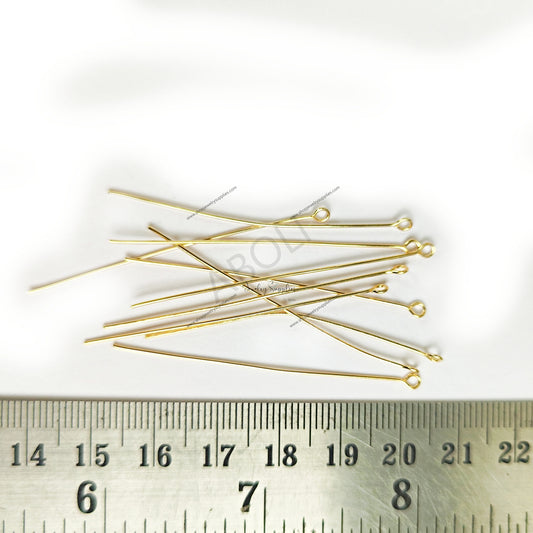 304 stainless steel Golden Eye Pin 5 cm 18K Gold Plated SSEPG50 10 pins - Jewelry Supplies