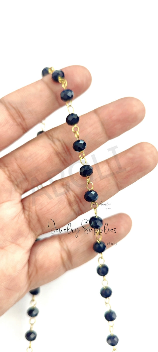 Dark blue rondelle beaded chain Tarnish resistant chain RGBC04 1 meter