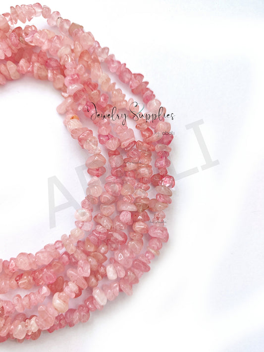 Pink Quartz uncut beads chip beads 1 full strand UCB09