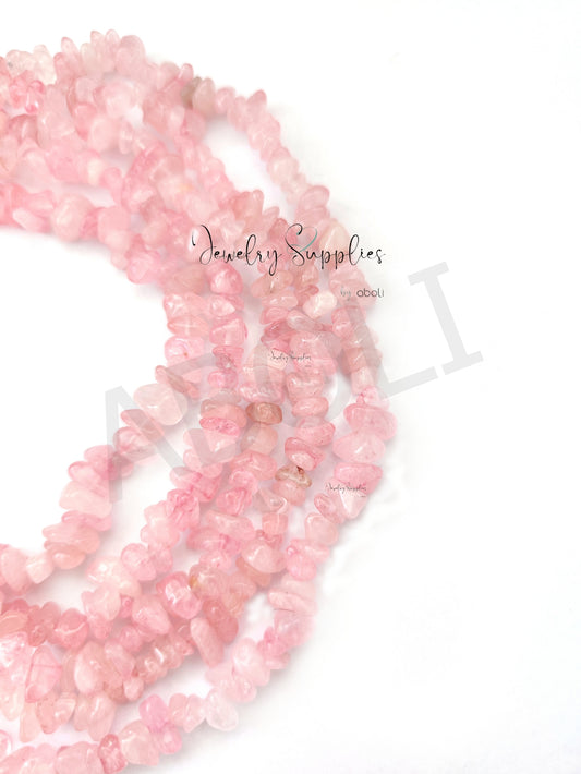 Rose Quartz uncut beads chip beads 1 full strand UCB07