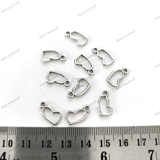 Silver heart charm Heart bezel hollow frame heart charms resin, polymer clay bezels CHMS108 5 charms