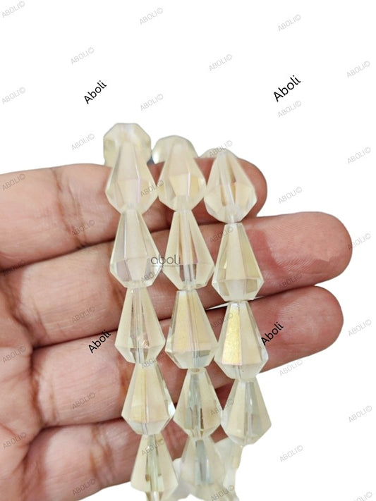 Faceted cone glass beads dreamcatcher cream crystal beads 15 x 10 mm FGB129