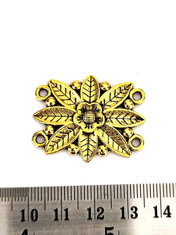 Golden pendant connector flower leaves motif rectangular pendant GP45