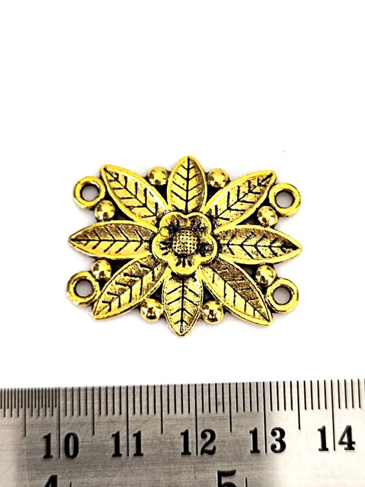 Golden pendant connector flower leaves motif rectangular pendant GP45