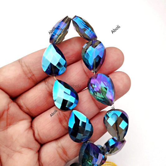 Aurora Borealis Faceted flat drop glass beads dreamcatcher crystal beads 18 x 12 x 8 mm FGB117