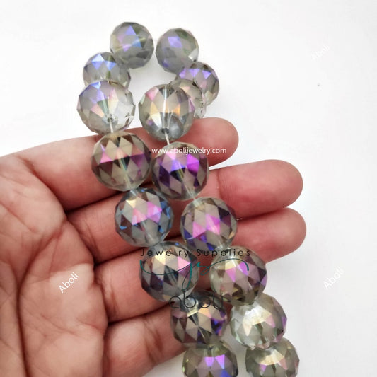 Aurora Borealis round dreamcatcher beads Faceted crystal glass beads 16 mm big glass bead FGB48