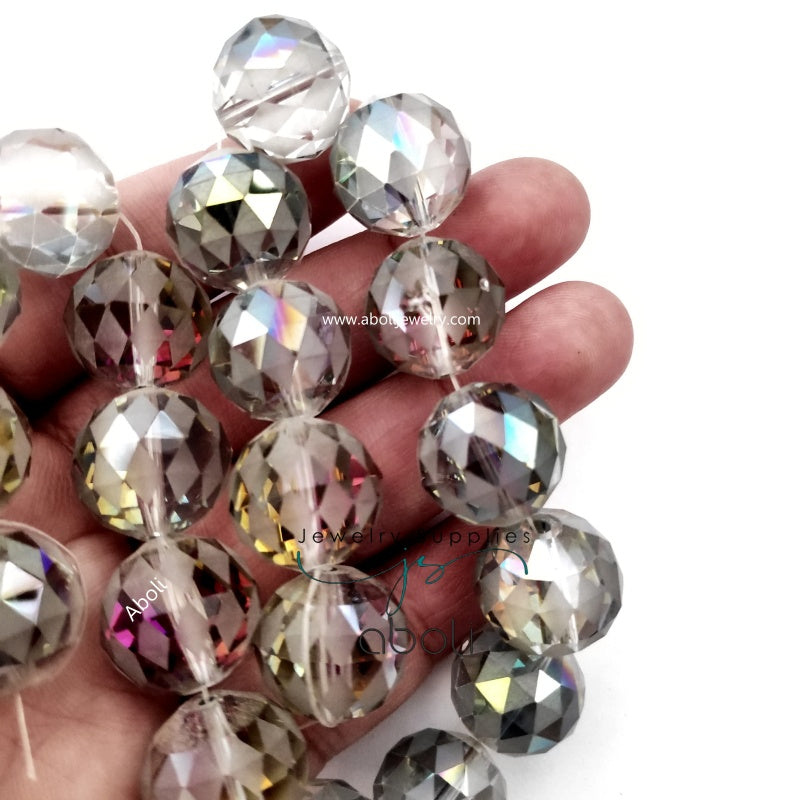 Aurora Borealis round dreamcatcher beads Faceted crystal glass beads 16 mm big glass bead FGB48