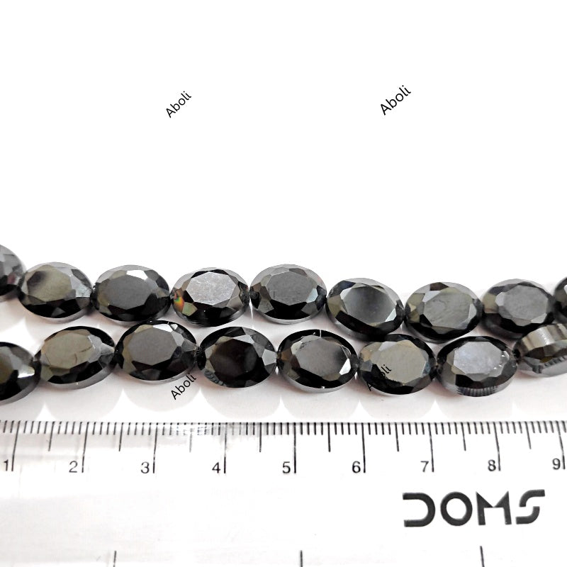 Black flat oval Faceted crystal glass bead 12 x 9 x 5 mm FGB98