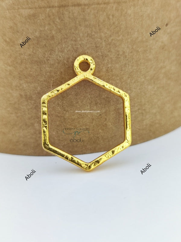 Golden hexagon resin bezel 20 X 19 mm for resin earrings resin necklace open Mini bezel hollow frame pendant RMBT06