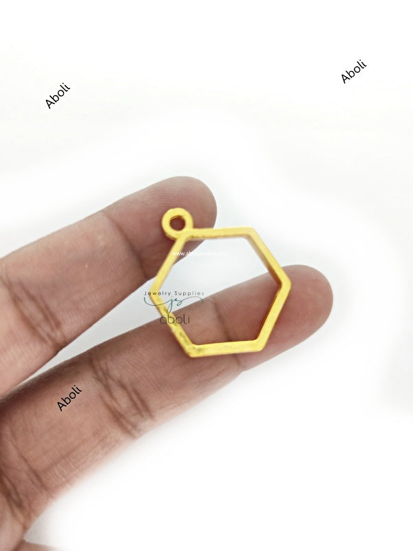 Golden hexagon resin bezel 20 X 19 mm for resin earrings resin necklace open Mini bezel hollow frame pendant RMBT06