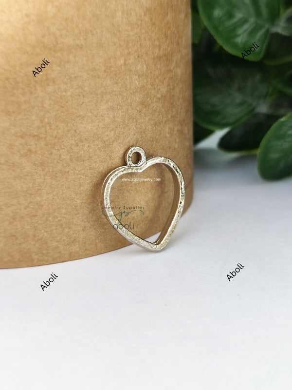 Silver heart resin bezel 25 X 22 mm for resin earrings resin necklace open Mini bezel hollow frame pendant RMBT02