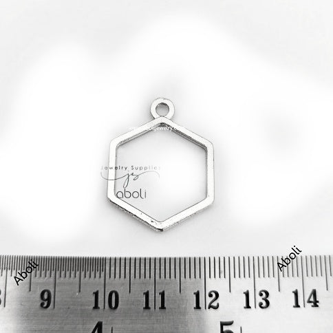 Silver hexagon resin bezel 20 X 19 mm for resin earrings resin necklace open Mini bezel hollow frame pendant RMBT01