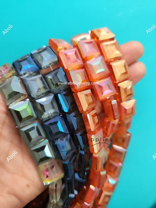 Orange Flat square Faceted crystal glass beads 12 x 12 x 8 mm glass beads FGB82
