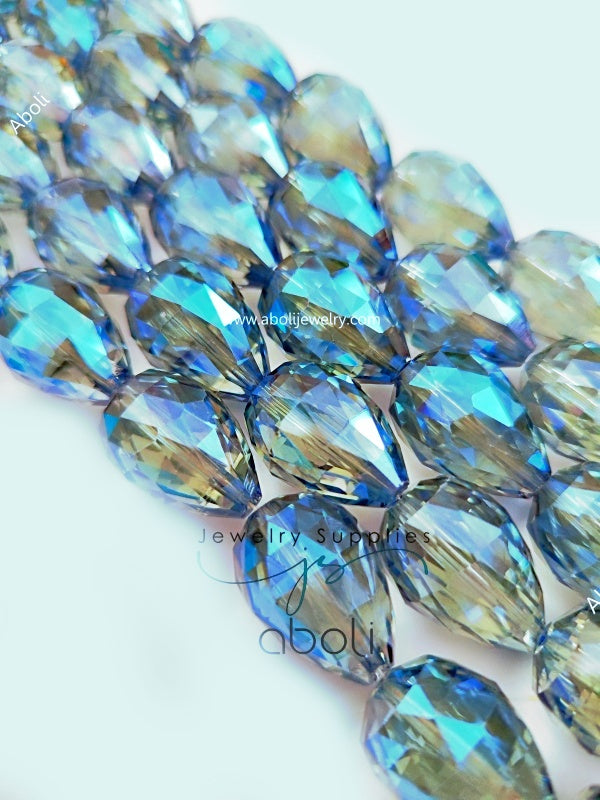 Blue Drop shaped Faceted crystal glass beads 25 x 17 mm big glass beads FGB34