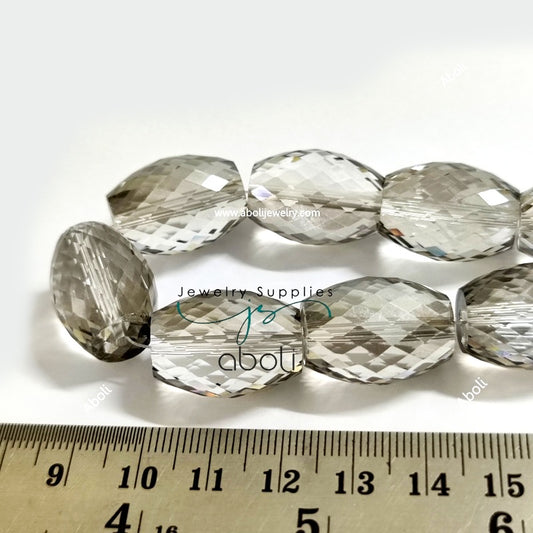 Gray Barrel shaped Faceted crystal glass beads 22 x 16 mm big glass beads drum FGB37