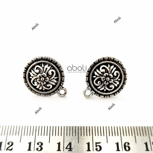 Silver floral stud components round floral metal earrings findings ESS80