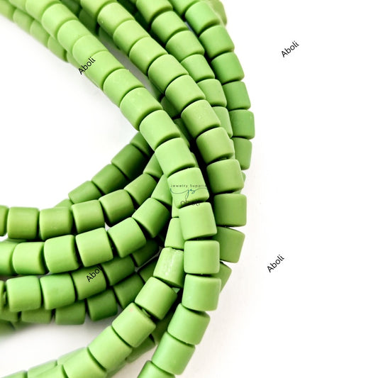 Green polymer clay beads cylinder shaped beads 6 x 5 mm PCB12