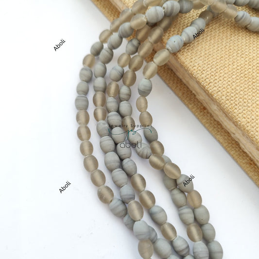 Oval glass beads 10 mm matt finish plain glass beads OMGB4 Grey Neutral