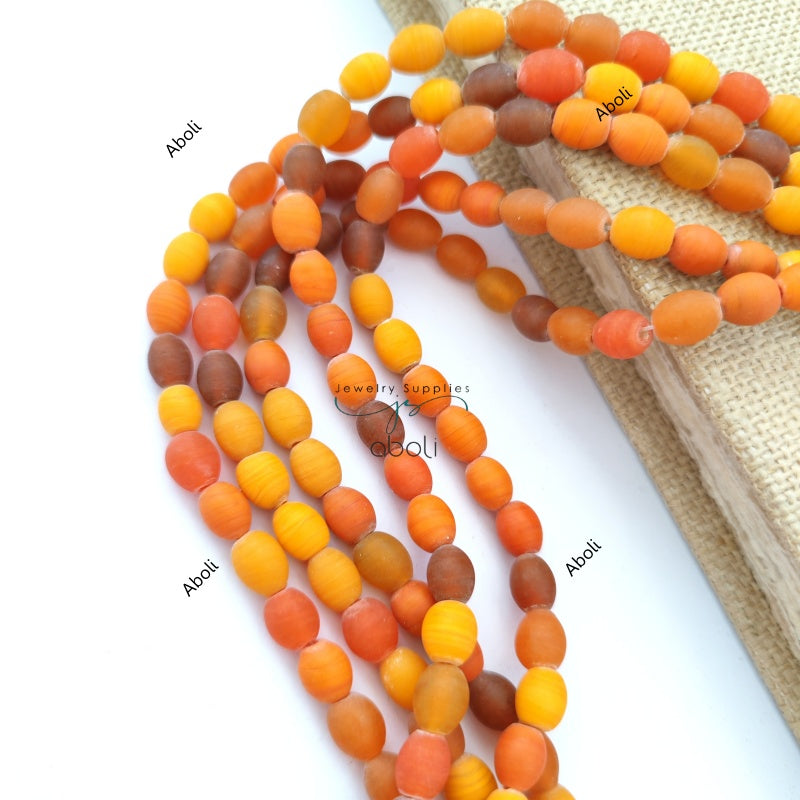 Oval glass beads 10 mm matt finish plain glass beads Orange glass beads OMGB6