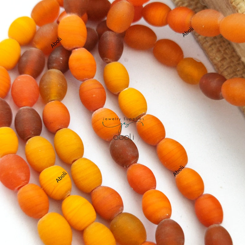 Oval glass beads 10 mm matt finish plain glass beads Orange glass beads OMGB6