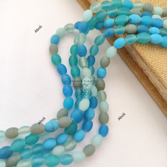 Oval glass beads 10 mm matt finish plain glass beads OMGB9 light blue shades