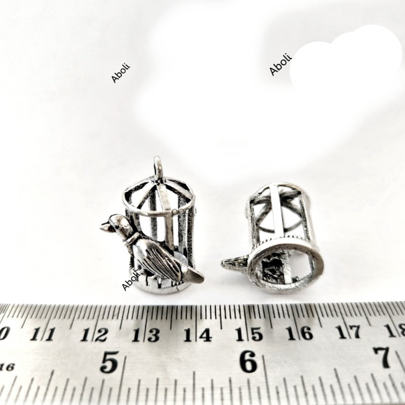 Parrot and cage Silver jhumka base Oxidised Silver Earring Components MJBS82